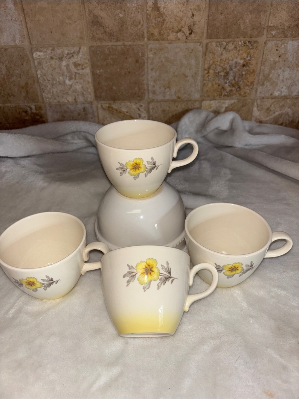 Rare Vintage Homer Laughlin Yellow Buttercup Teacups Set of 4
